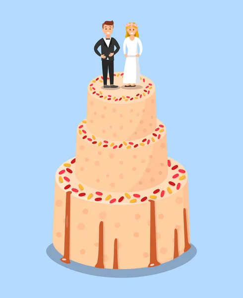 Pastel de boda con novia y novio Toppers Poster . — Archivo Imágenes Vectoriales