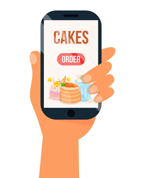 Online Order Sweets and Cakes via Internet App. — Stock Vector