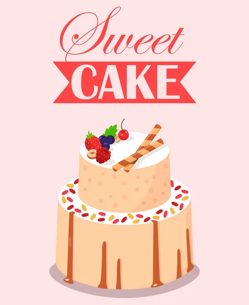 甜蛋糕与水果装饰，糖果，饼干. — 图库矢量图片