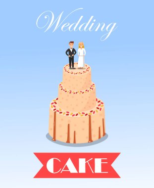 Çift Heykelcik ile Süslenmiş Düğün Tatlı Kek.