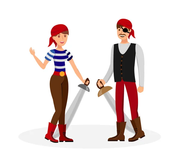 Peligrosa pareja pirata ilustración a color plano — Archivo Imágenes Vectoriales