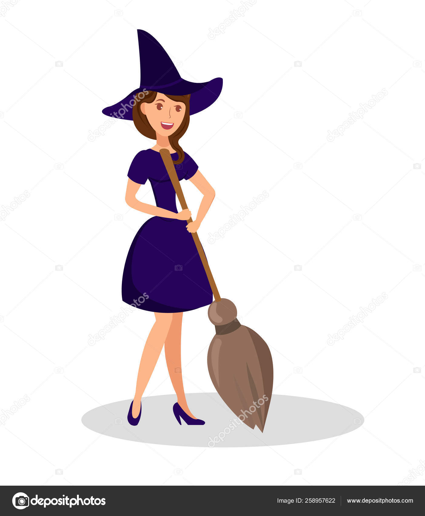 Bruxa segurando vassoura Ilustração de cor plana Vetor de  ©unitone.vector.gmail.com 258957622, image size:1402x1700