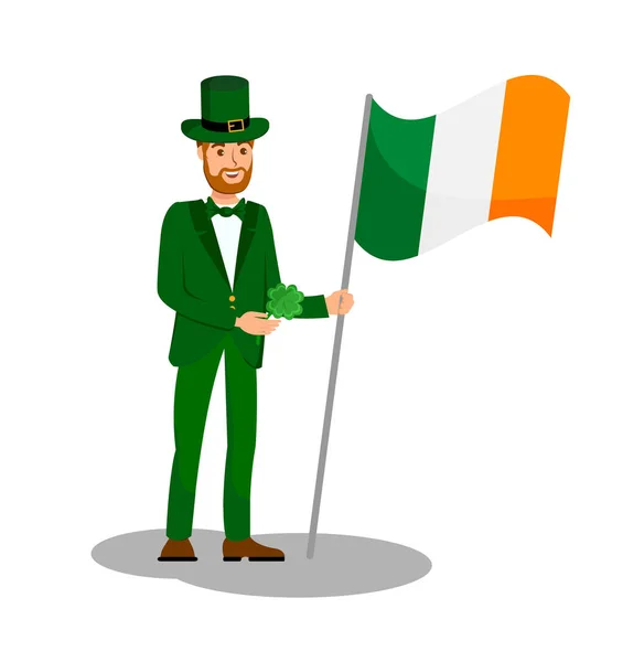 Man Holding Ireland flagga platt färg illustration — Stock vektor