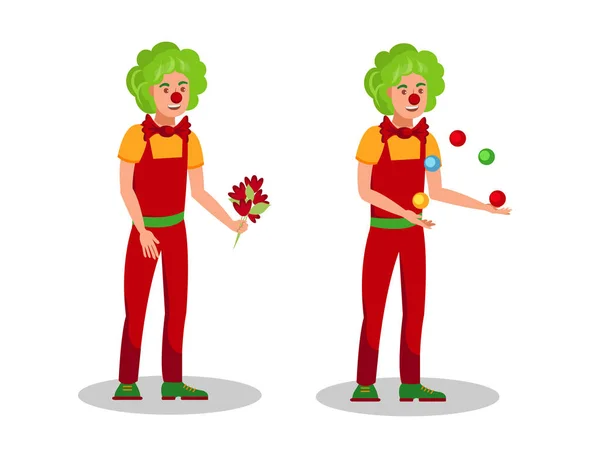 Funny Clowns Tricks Illustration vectorielle de couleur plate — Image vectorielle