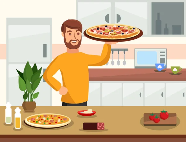 Koken thuis platte vector cartoon illustratie — Stockvector