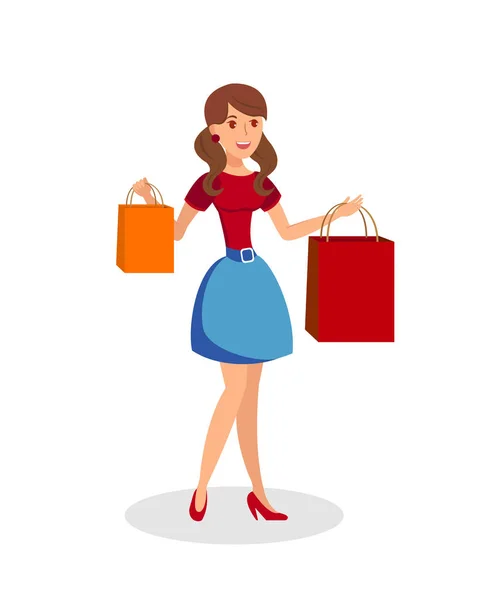 Girl with Shopping Bags Flat Vector Illustration — Stock Vector