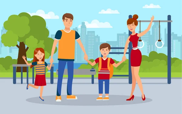 Modern familj, barn med föräldrar platt illustration — Stock vektor