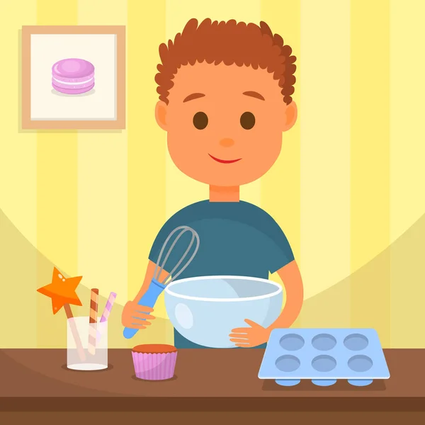 Child cooking Tasty Dessert Vector Illustration — Stock Vector