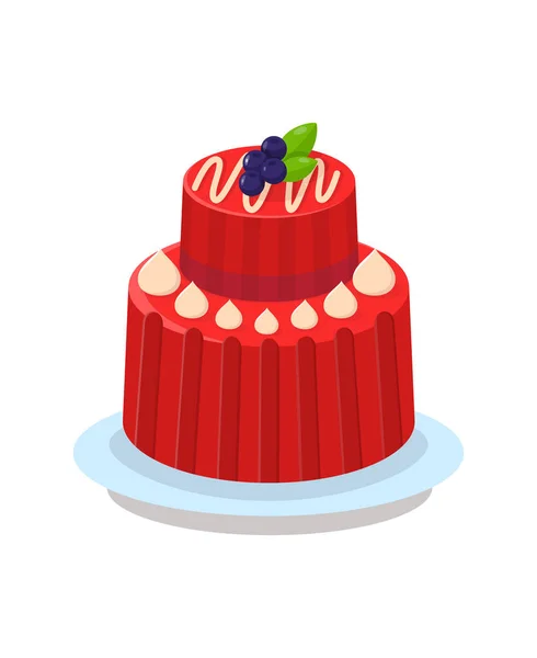 美味两层蛋糕平面矢量插图 — 图库矢量图片