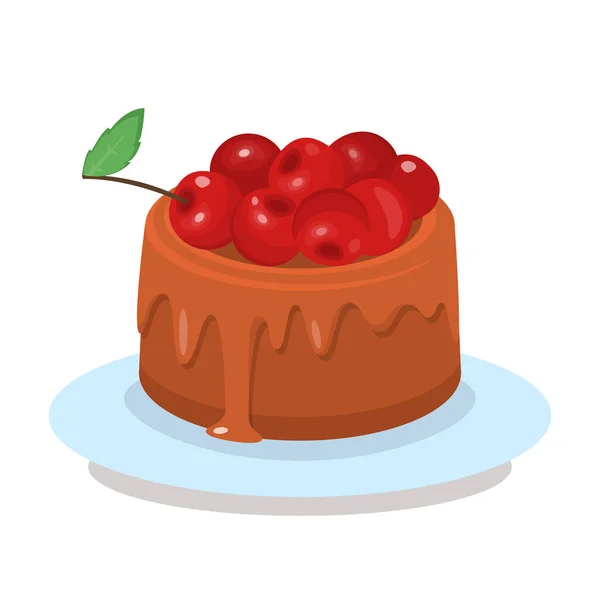 Gâteau aux cerises au chocolat Illustration vectorielle plate — Image vectorielle