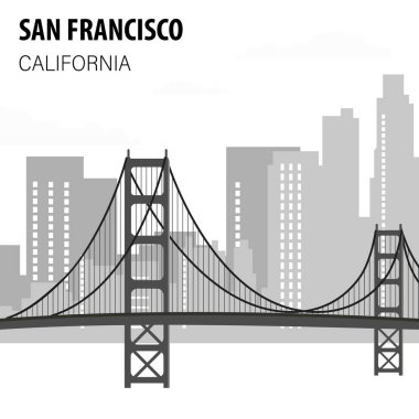 San Francisco Cityscape Monochrome İllüstrasyon