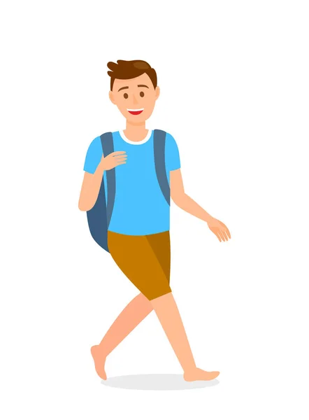 Barefooted Man a hátizsák rajzfilmfigura — Stock Vector