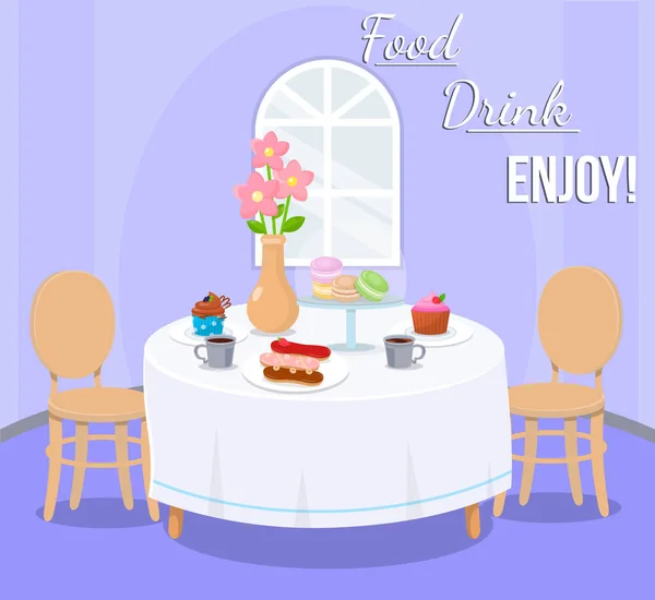 Table avec desserts Illustration vectorielle — Image vectorielle