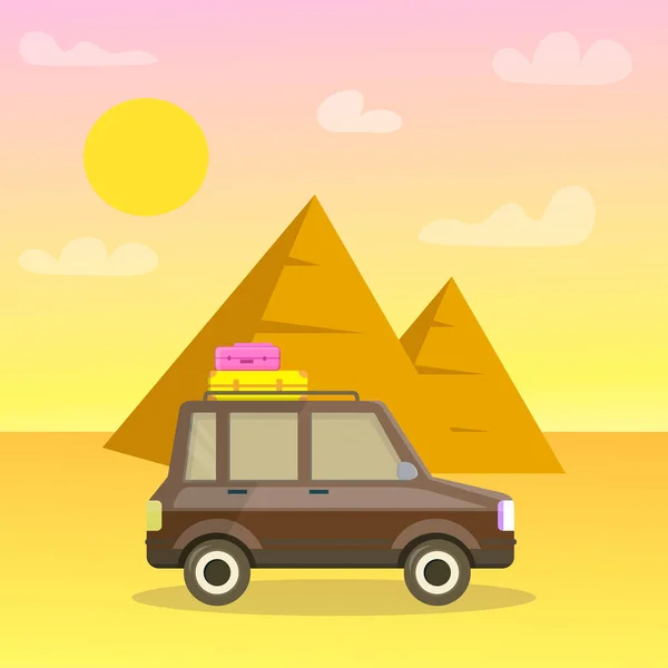 Pyramiderna i Giza Cartoon Travel vykort, affisch — Stock vektor
