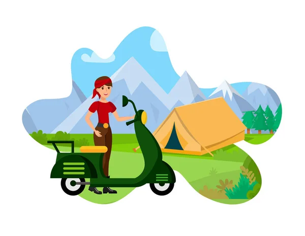 Mountain Tourism platt färg vektor illustration — Stock vektor