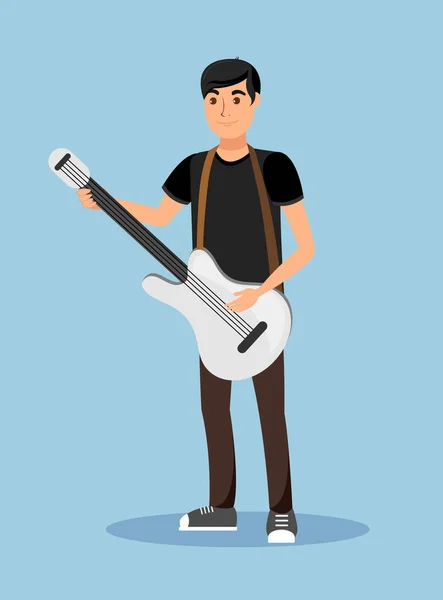 Straßenmusiker spielt Gitarre als Zeichentrickfigur — Stockvektor
