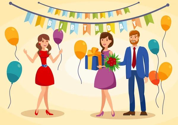 Tarjeta de felicitación de cumpleaños Vector plano Ilustración — Archivo Imágenes Vectoriales