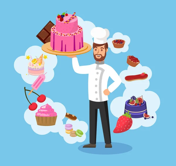 Chef cuisinier avec illustration vectorielle couleur boulangerie — Image vectorielle