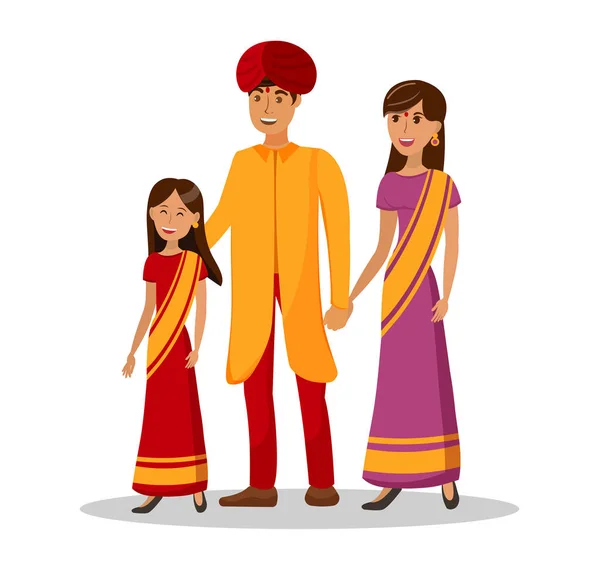 Indiase cultuur, meisje met ouders illustratie — Stockvector