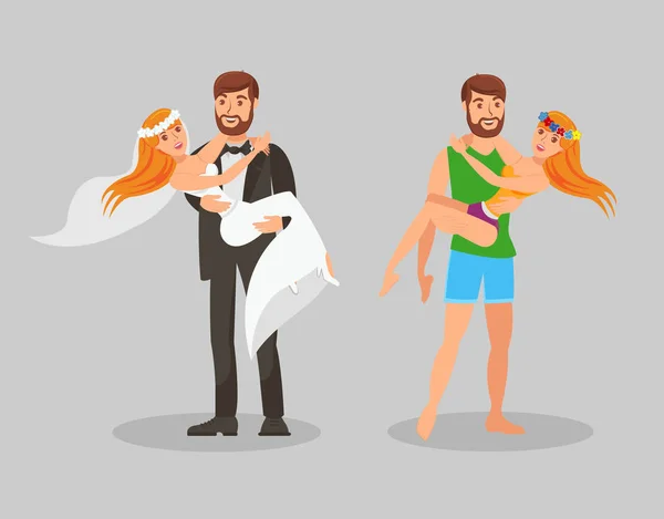 Свадьба и медовый месяц Плоская векторная иллюстрация — стоковый вектор