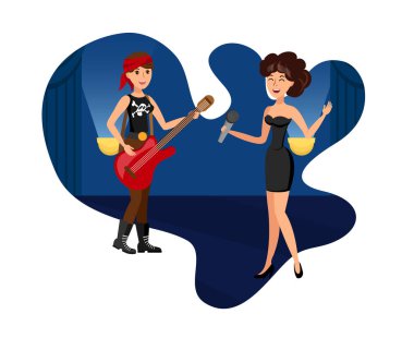 Zarif Kadın Şarkıcı ve Rock Star İllüstrasyon