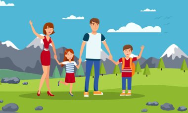 Aile Turizmi Düz Vektör Karikatür İllüstrasyon