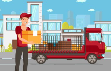 Online Satın Almalar Vektör İllüstrasyon için Teslimat