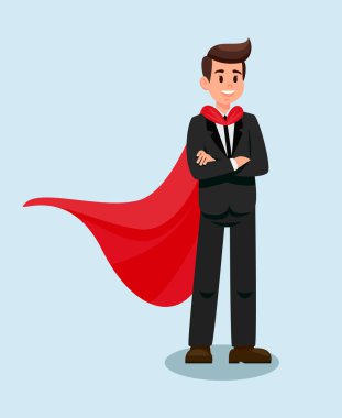 Red Cape Flat Vektör İllüstrasyon İşadamı