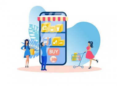 Online Alışveriş Uygulama Vektör İllüstrasyon.