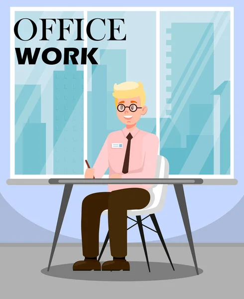 男子做办公室工作平面矢量图 — 图库矢量图片