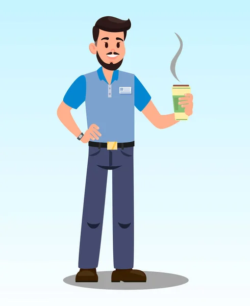 Hot Latte Karikatür Vektör İllüstrasyon ile Man — Stok Vektör