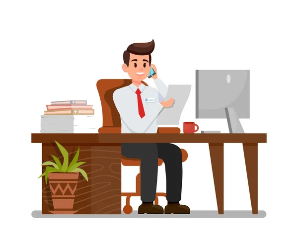 Homme occupé sur le lieu de travail Illustration vectorielle plate — Image vectorielle