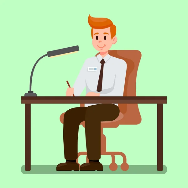 Trabalhador de escritório sentado na mesa Vector Ilustração — Vetor de Stock