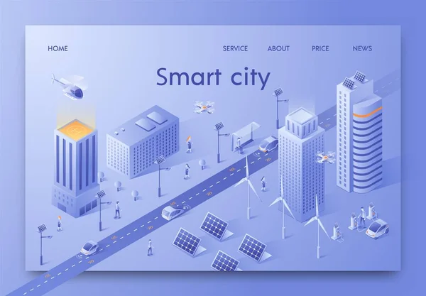 Ilustração vetorial Escrito Cidade Inteligente Isométrico . —  Vetores de Stock