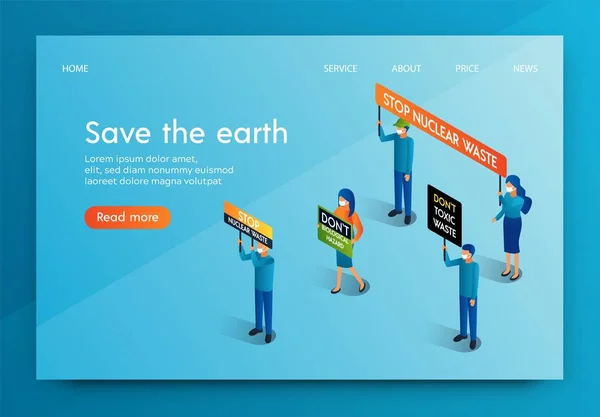 Isometrische banner mensen vergadering voor Save the Earth — Stockvector