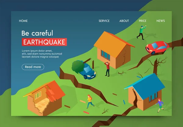 Illustrazione vettoriale Fai attenzione Banner del terremoto . — Vettoriale Stock