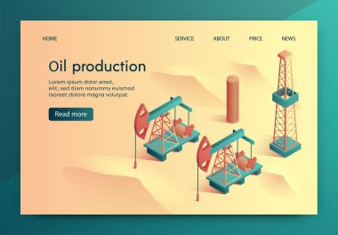 Illustration Oil Production Isometric Lettering. clipart