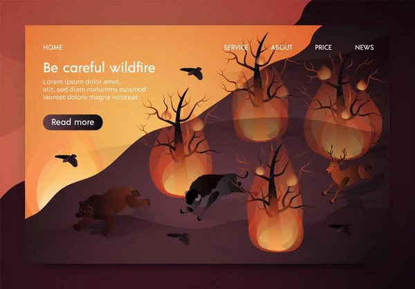 Banner Isometric este scris Fii atent Wildfire . — Vector de stoc