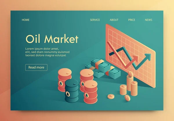Иллюстрация - изометрическая картина нефтяного рынка . — стоковый вектор