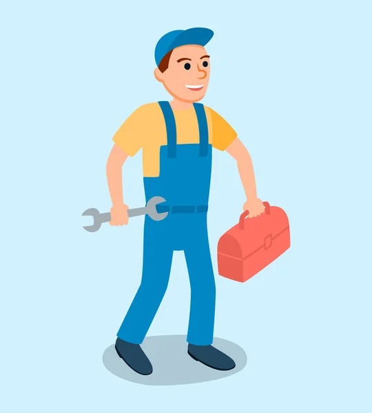 Αρσενικό υδραυλικός με στολή και διάνυσμα εργαλείο κλειδί — Διανυσματικό Αρχείο
