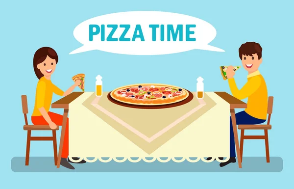 Paar isst in Pizzeria-Wohnung — Stockvektor