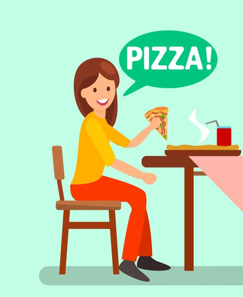 Mädchen beim Abendessen in Pizzeria Wohnung Illustration — Stockvektor