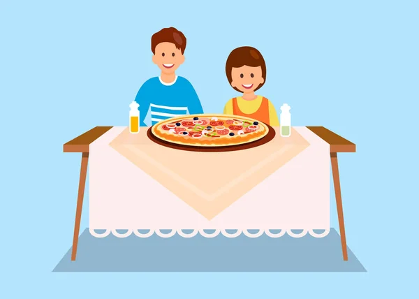 Schwester und Bruder essen flaches Abendessen Illustration — Stockvektor