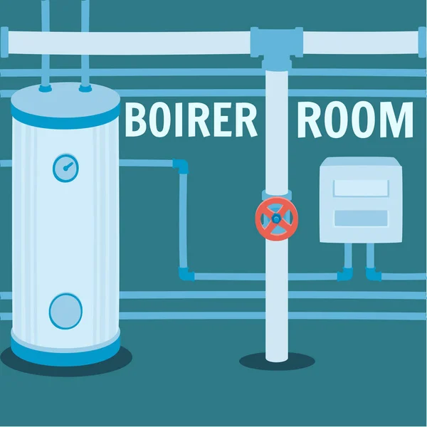 Banner de la sala de calderas con sistema de calefacción de agua caliente — Vector de stock