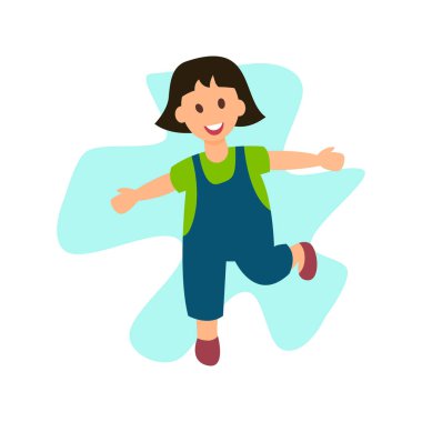 Neşeli Küçük Kız Düz Vektör Karakter Koşu