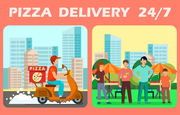 Veinticuatro horas de entrega de pizza Vector Web Banner — Vector de stock