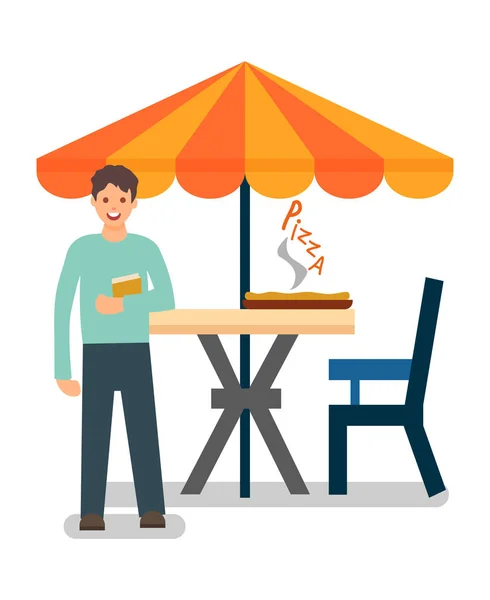 Estudiante en patio de comida al aire libre Vector ilustración — Vector de stock