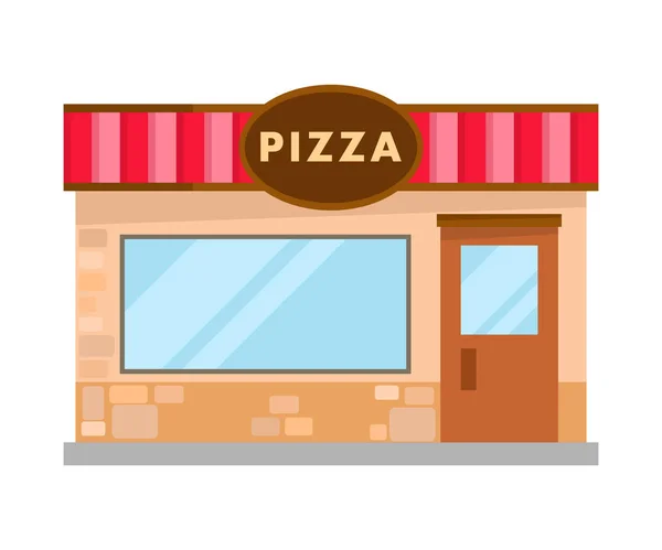 Pizzeria moderne bakstenen gebouw platte illustratie — Stockvector