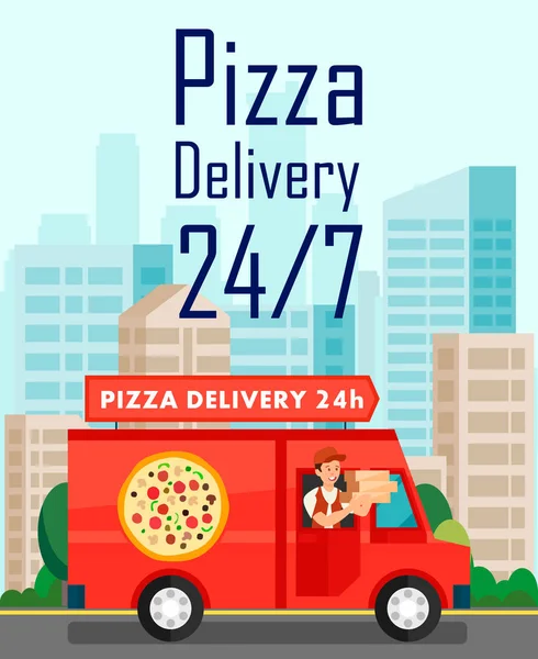 24 Stunden Pizza-Lieferung Vektor Poster — Stockvektor