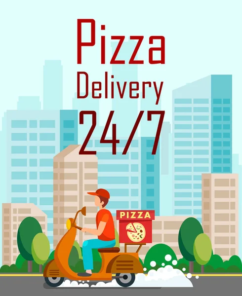 Двадцать четыре часа Pizza Delivery Cartoon Flyer — стоковый вектор